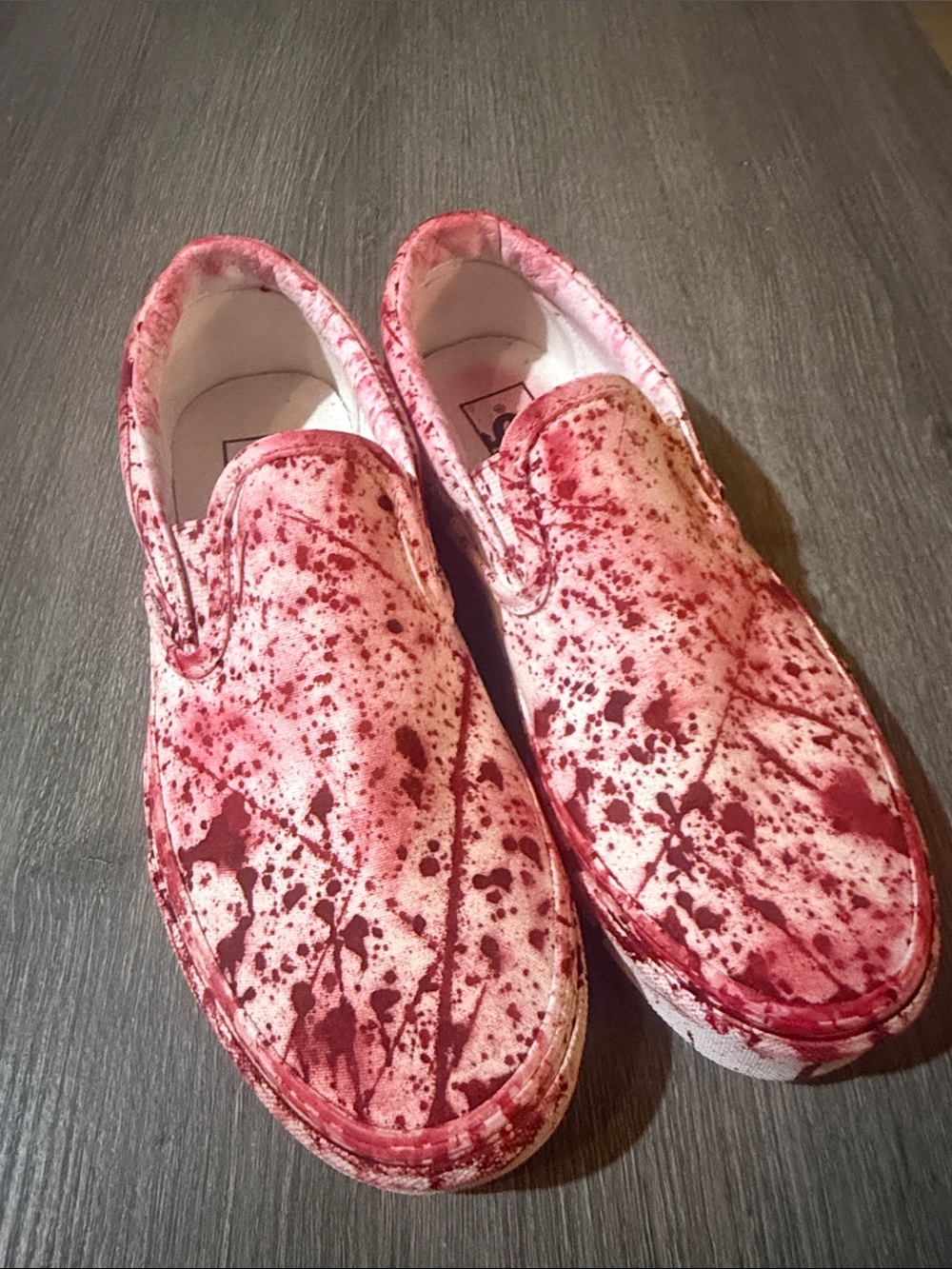 Vans Red and White Splatter Slip-On Sneakers